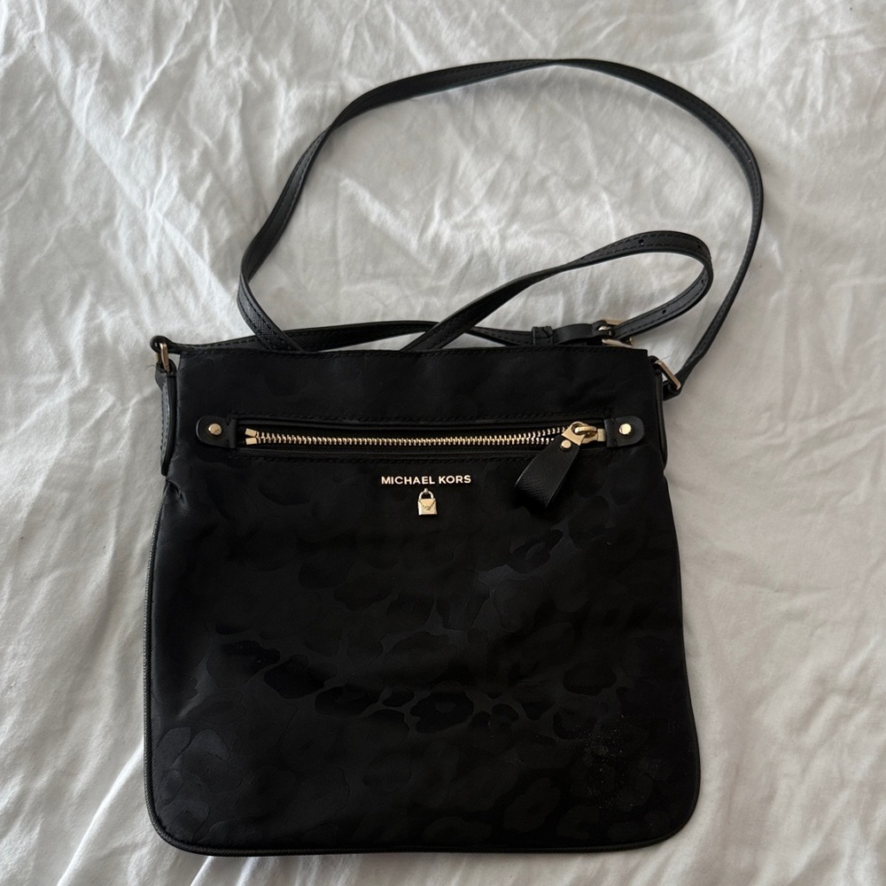 Michael Kors Elegant Leopard Print Black Crossbody Bag